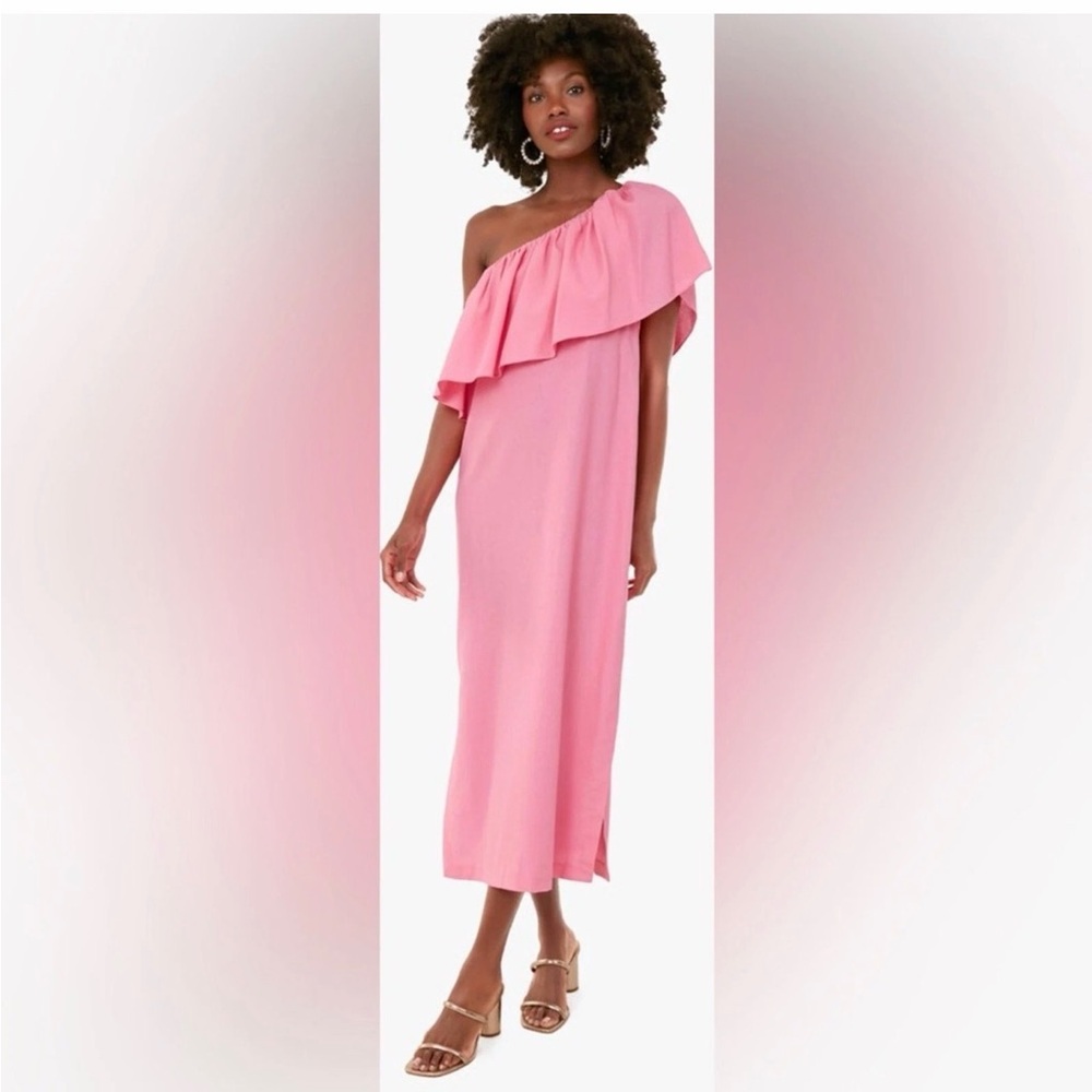 Pomander Place Tuckernuck Flamingo Pink Florencia One Shoulder Dress Ruffle M